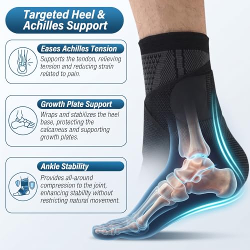 Youth Heel & Ankle Support Sleeve - Compression Brace for Kids, Green M