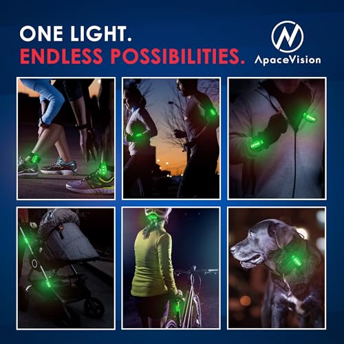 Green USB Rechargeable LED Safety Light 2 Pack - Clip On Strobe & Flashing Modes
