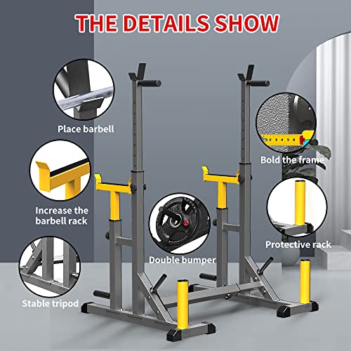 K KiNGKANG Adjustable Squat Rack & Bench Press Home Gym Load 690LBS Gray/Yellow