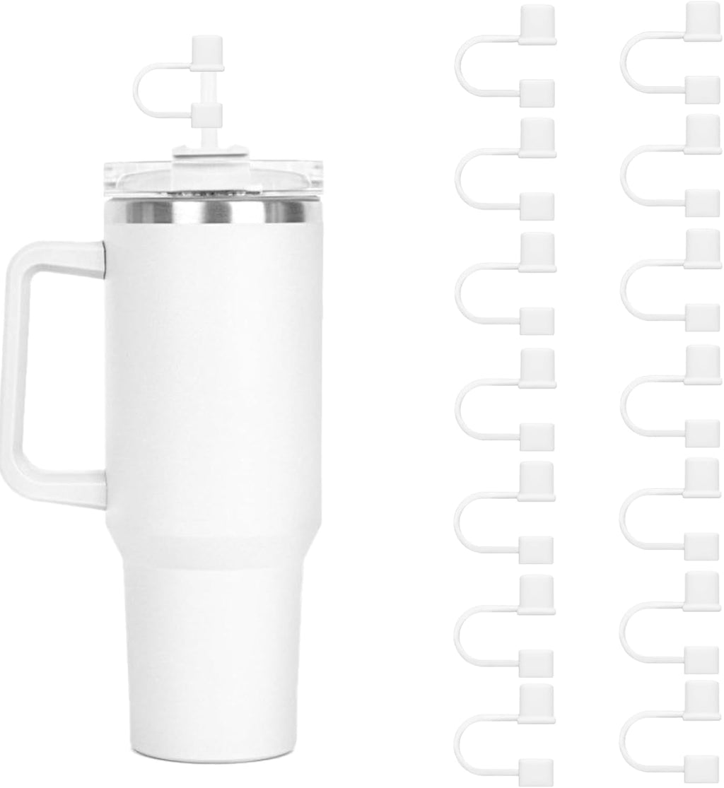 Stanley 14-Piece Silicone Straw Cover Caps - Simple 10mm Toppers for 40oz & 30oz Tumblers | White