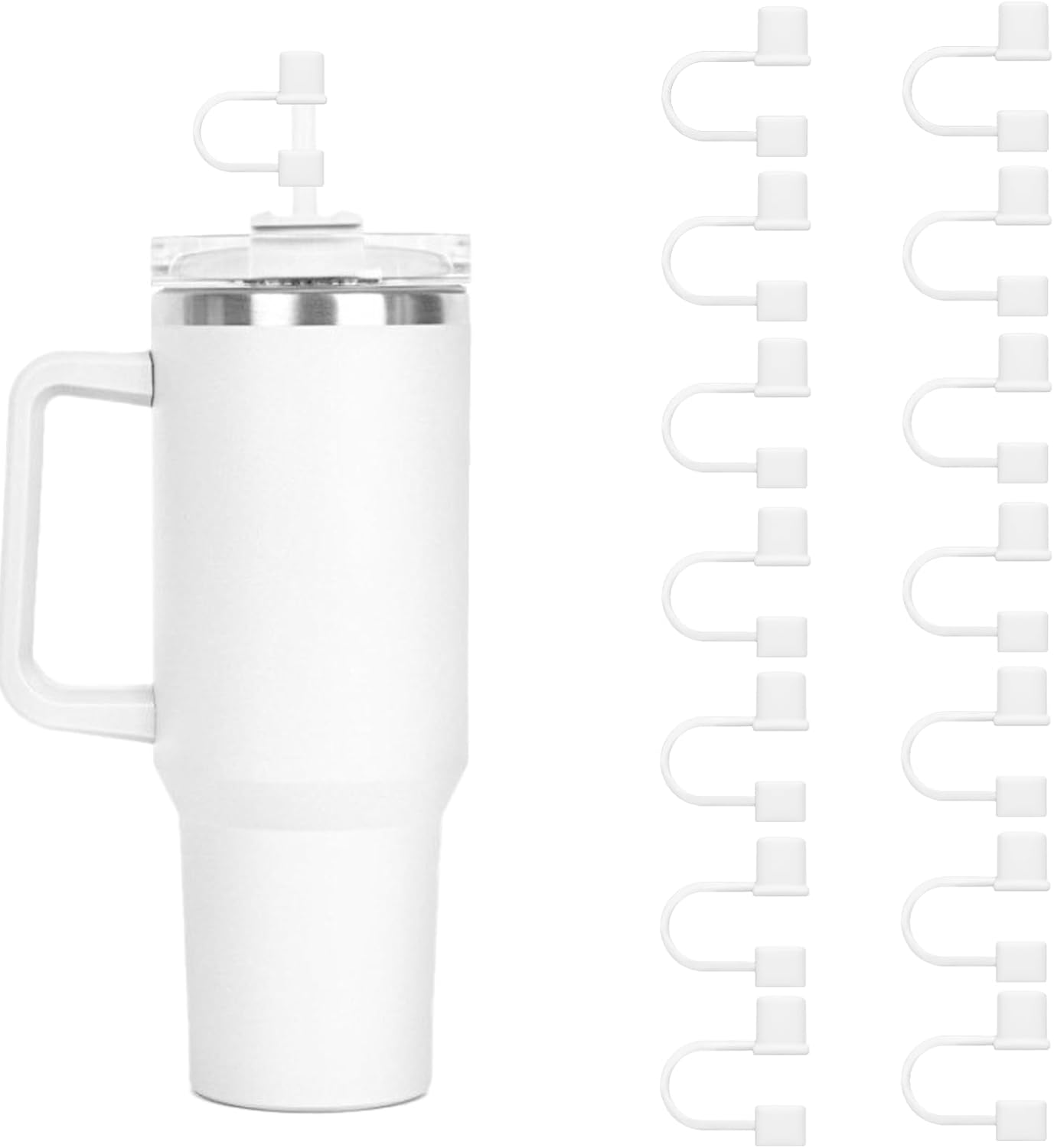 Stanley 14-Piece Silicone Straw Cover Caps - Simple 10mm Toppers for 40oz & 30oz Tumblers | White