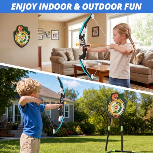 Kids LED Bow and Arrow Set with Targets - Blue & Black Indoor Outdoor Sport Gift