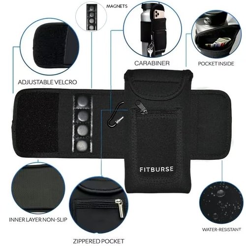 Fitburse Magnetic Water Bottle Holder for Cell Phones, Keys, Wallets and More! Gym, Fitness Indoor/Outdoor Activities