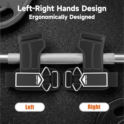 Weight Lifting Straps with D Rings for Cable Machine Workout - Black & White, L (6.3-8.3 Inch)