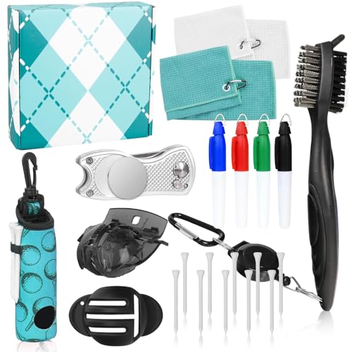 Teal Golf Accessories Kit with Towel, Marking Pens, Divot Tool & More