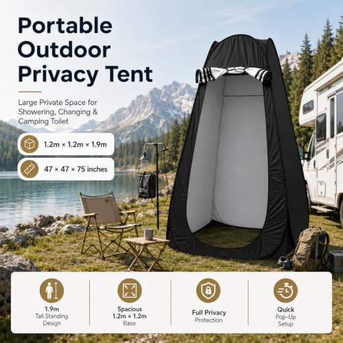 Black 11-Piece Camping Shower Set with Heater and Privacy Tent