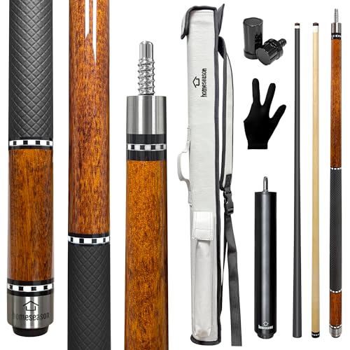 HomeSeason 3-in-1 19oz Carbon Fiber & Maple Wood Pool Cue Stick - Brown, 58" Professional Billiard Cue with Screw-In Extension & Leather Case