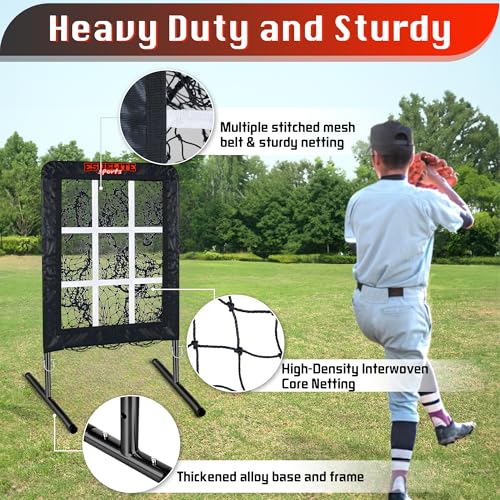 Black 9 Hole Pitching Net with Strike Zone - Baseball Softball Training Equipment