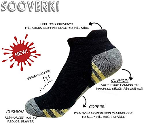 Sooverki Copper Compression Socks for Men & Women 6 Pairs No Show Large-X-Large - Circulation & Arch Support