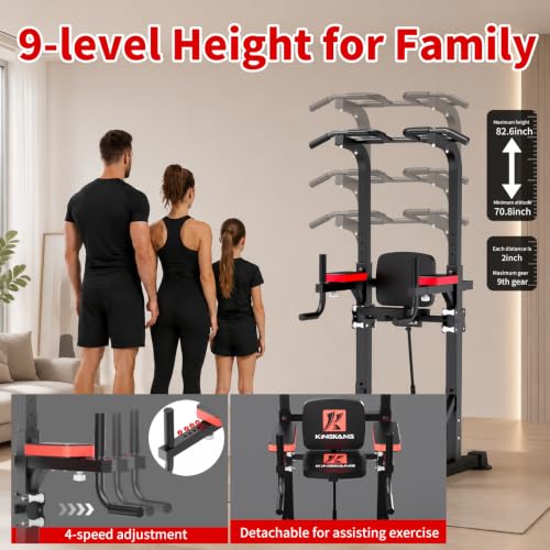 K KiNGKANG Power Tower with Dip Station & Pull Up Bar - Adjustable Home Gym Equipment, Black Grey