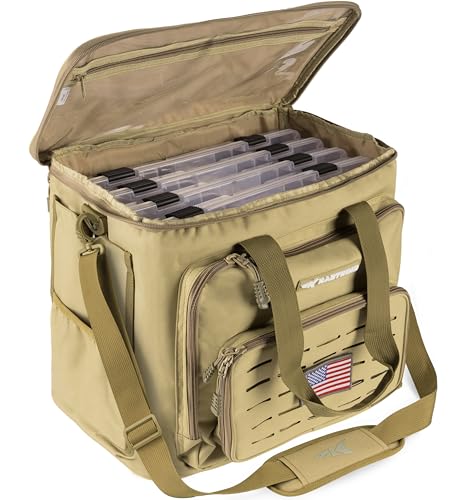 KastKing Karryall Saltwater & Freshwater Tackle Bag with Box - Large Khaki, 4x3700 Trays