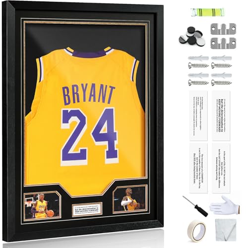 Black Jersey Display Case with UV Protection for Sports Jerseys - Large Acrylic Shadow Box, Wall Mount, JupDec