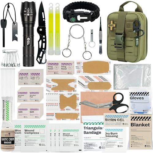 RHINO RESCUE Survival First Aid Kit for Hiking Backpacking Ranger Green