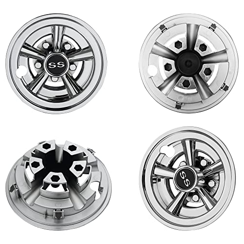 Silver 8-Inch Golf Cart Wheel Hubcaps Set of 4 - Easy Snap-On Fit for EZGO Yamaha Club Car