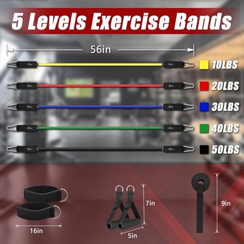 5-Level Resistance Bands with Handles for Full-Body Workout, Portable Fitness Set