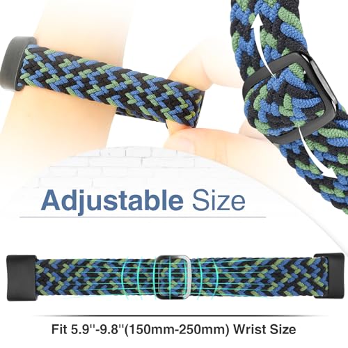 Braided Stretchy Nylon Watch Bands for Fitbit Charge 6/5 - Black, Blue & Camouflage