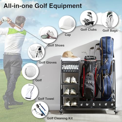 Lauren & Harold Black Golf Bag Organizer Stand for Garage Storage - Fits 2 Golf Bags