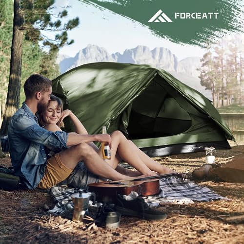 Forceatt 2P Green Waterproof Windproof Camping Tent for 2 People - Lightweight & Easy Setup