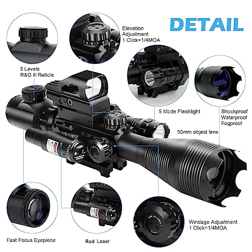 YINPOM 4-16x50EG Rifle Scope with Red/Green Illumination & Laser Range Finder - 4 Models Red Dot Sight