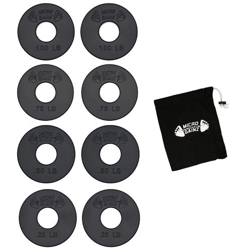 Micro Gainz Standard 1-Inch Center Hole Fractional 8 Piece Weight Plates with Bag, Designed for Standard 1-Inch Dumbbell & Barbell for Strength Training and Weight Lifting, Made in USA (Black)