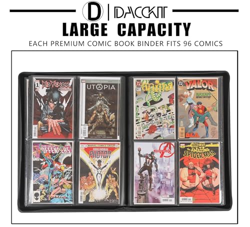 D DACCKIT Premium Comic Binder - Holds 96 Comics, Classic Black