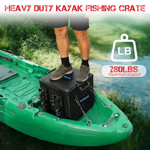 Heavy Duty Kayak Fishing Crate with 4 Rod Holders, 13x13in Tackle Storage Box