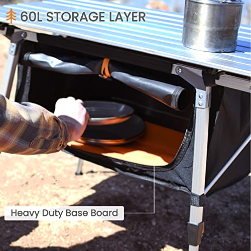 Adjustable Folding Camping Table with Storage - Lightweight Outdoor Picnic Table