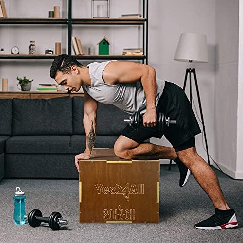 Yes4All 3-in-1 Wooden Plyo Box for Home Gym - Moss Brown, 16x14x12 Inches