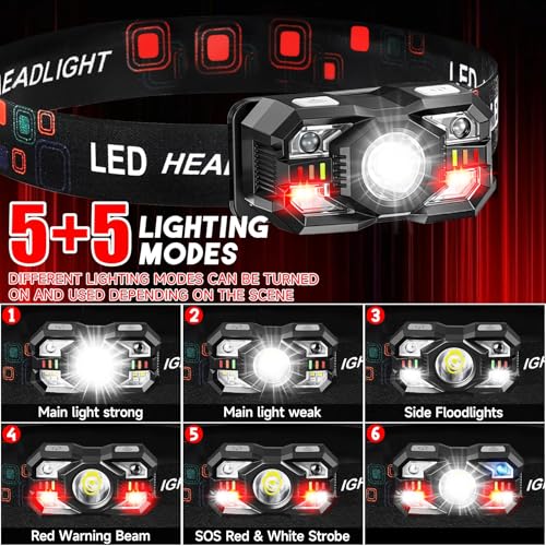 Northlet Black Rechargeable Headlamp 12 Pack - 3000 Lumens LED Camping & Outdoor Headlight with Motion Sensor
