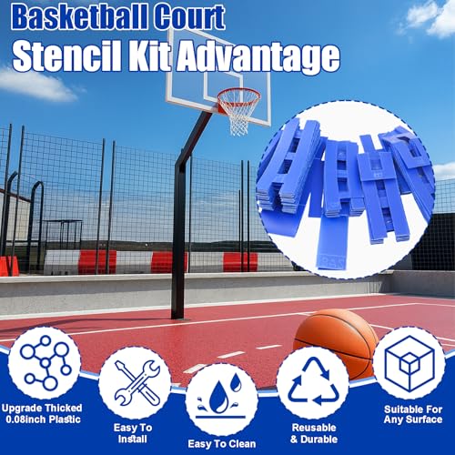 Large Reusable Basketball Court Marking Kit with Stencils & Accessories