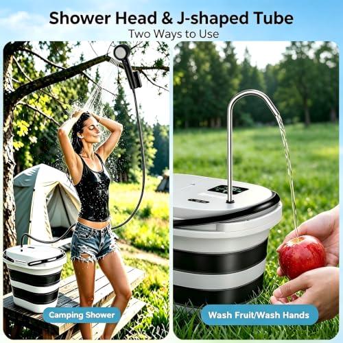Portable Camping Shower with 20L Foldable Bucket & 13000mAh Battery