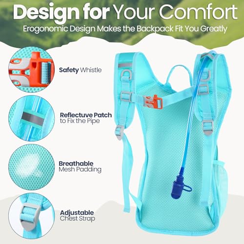 Kids Hydration Backpack Set with 1.5L Water Bladder - Lightweight, Insulated, Pink/Purple/Cyan