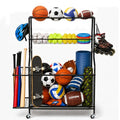 Garage Sports Equipment Storage Rack with Wheels, Ball, Bat, and Toy Organizer