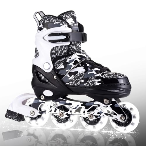 Kids Adjustable Inline Skates with Light Up Wheels - Black Camo, Medium (Kids 13-3 US)