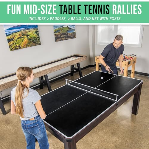7 ft Dark Oak 3-in-1 Pool, Dining & Table Tennis Combo Table with Accessories