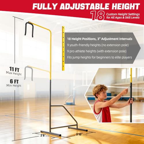 Yellow Volleyball Spike Trainer - Adjustable Height Solo Practice Equipment for Indoor & Outdoor Training
