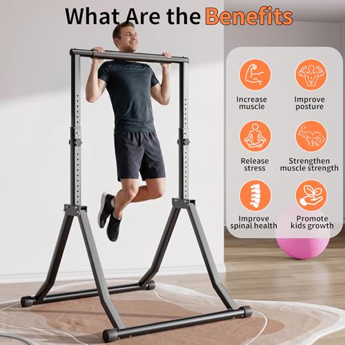 Foldable Pull Up Bar Station 66-85 Inch Adjustable Power Tower for Home Gym - Space Saving & Heavy Duty