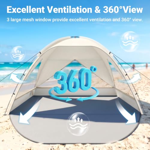 Wolfwise Beige 8-Person Beach Tent Sun Shelter with UPF 50+ Ventilated Cabana