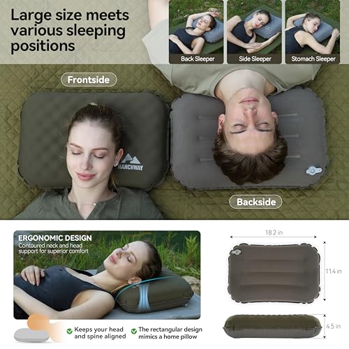 Lightweight Inflatable Camping Pillow with Soft Foam Top - Green