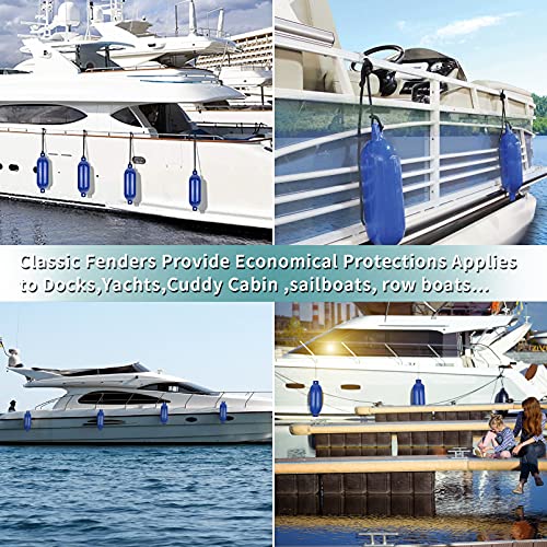 Blue 6.5 Inch Inflatable Ribbed Boat Fenders 4 Pack for Docking Yachts