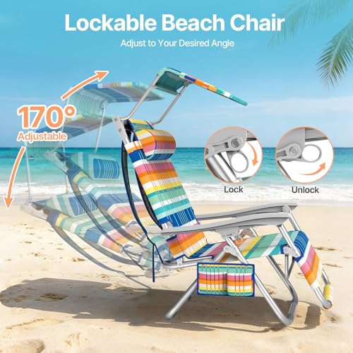 Rainbow Zero Gravity Beach Chair with Canopy - Adjustable Recliner for Adults