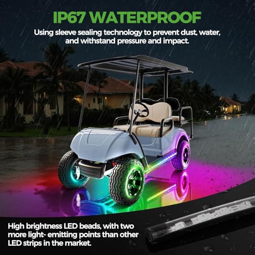 4PCS Golf Cart Underglow Light Kit with Canopy Lights IP67 Waterproof 24 Color Modes Wireless Remote Music Sync 12V-80V Fit for Yamaha EZGO Club Car