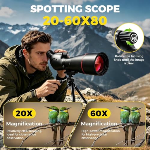 20-60x80 Spotting Scope with Tripod Phone Adapter Waterproof Carry Bag