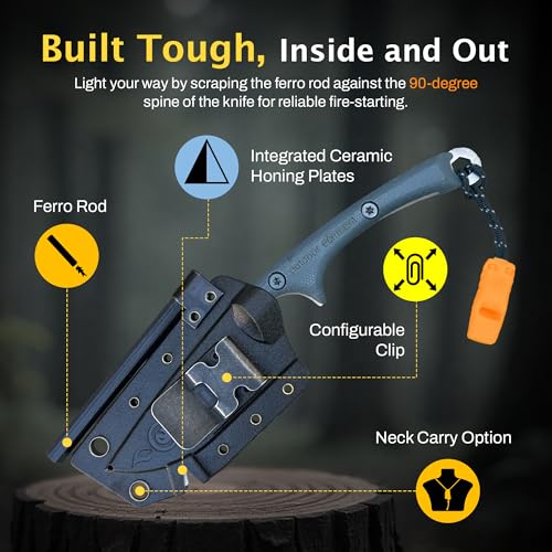 Ambidextrous Scout Feather Fixed Blade Survival Knife with Firestarter, G10 Handle
