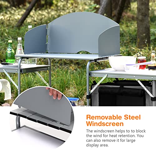 GIANTEX Grey Folding Camp Grill Table with Detachable Windscreen & Carry Bag