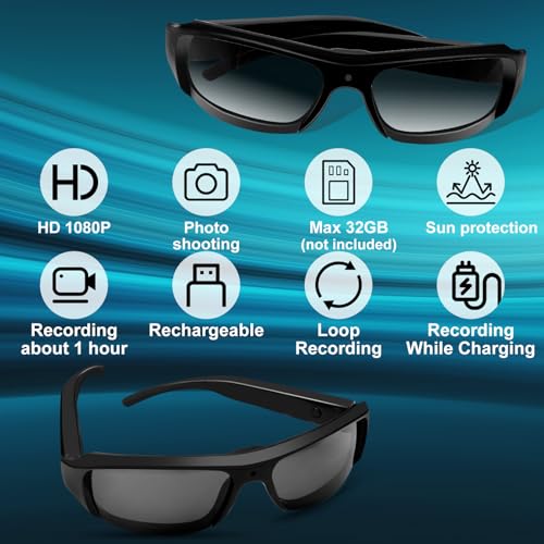 HD 1080P Camera Sunglasses - Wearable Action Video Glasses with 16GB SD Card