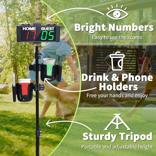 YZ Digital Cornhole Scoreboard with Remote, Drink & Phone Holders, Portable Outdoor Game Accessory