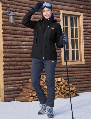 Women's 3-in-1 Winter Snow Ski Jacket Waterproof Windproof Fleece Lined Black Large