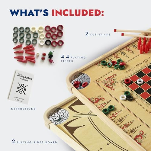 Carrom Board Game Set - Large Family Game Table with 85+ Games, Durable Wood Frame