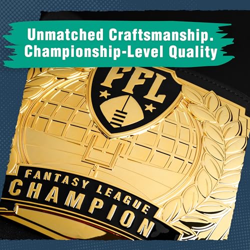 Gold Fantasy Football Championship Belt - Perpetual 12-Year Trophy Belt with Customizable Plates
